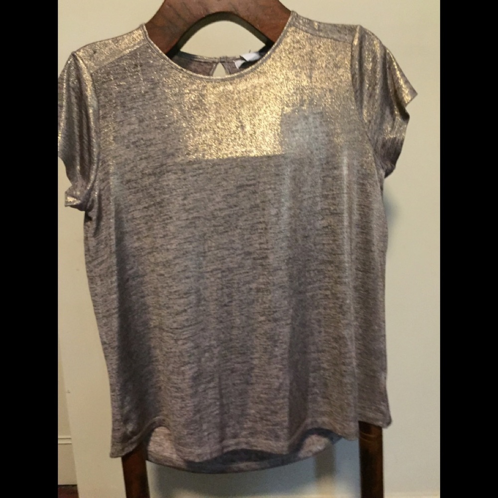 Liz Claiborne Metallic Bronze Cap-Sleeve Blouse L